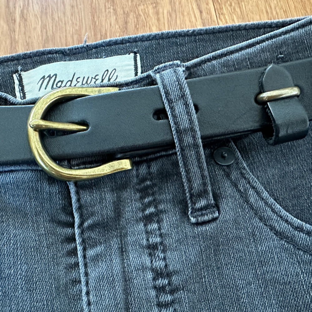 EUC Madewell Black Leather Belt with Gold Buckle